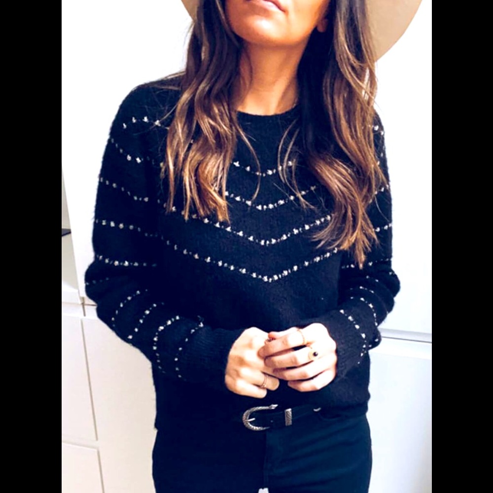 CowGirl Black/Dark Blue W/ White Dotted That Makes V’’s Soft Long Sleeve Sweater